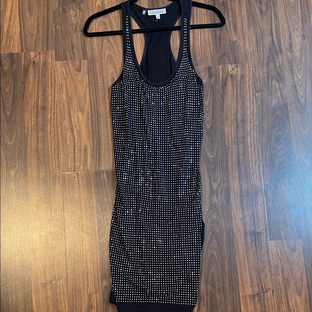 Jennifer Lopez Black Studded Racerback Mini Dress